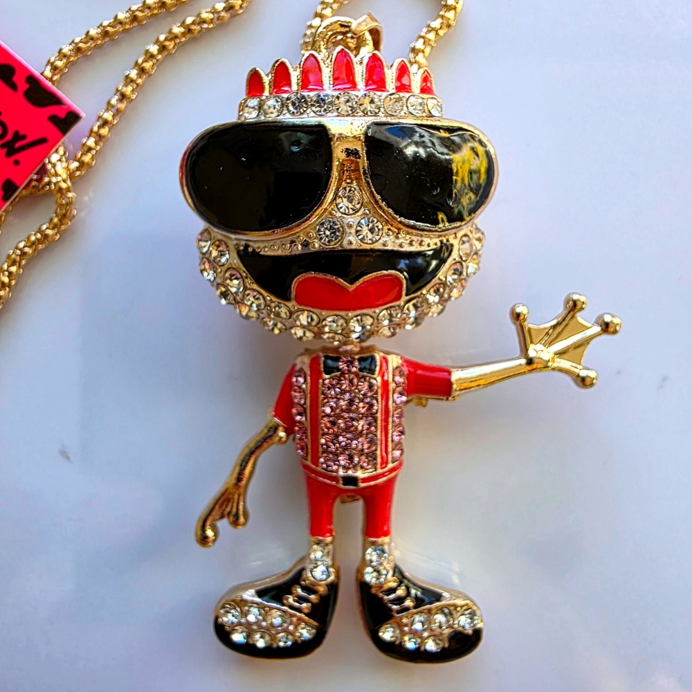 Betsey Johnson King Frog Prince Pendant Gold Tone‎ Necklace Rhinestone
